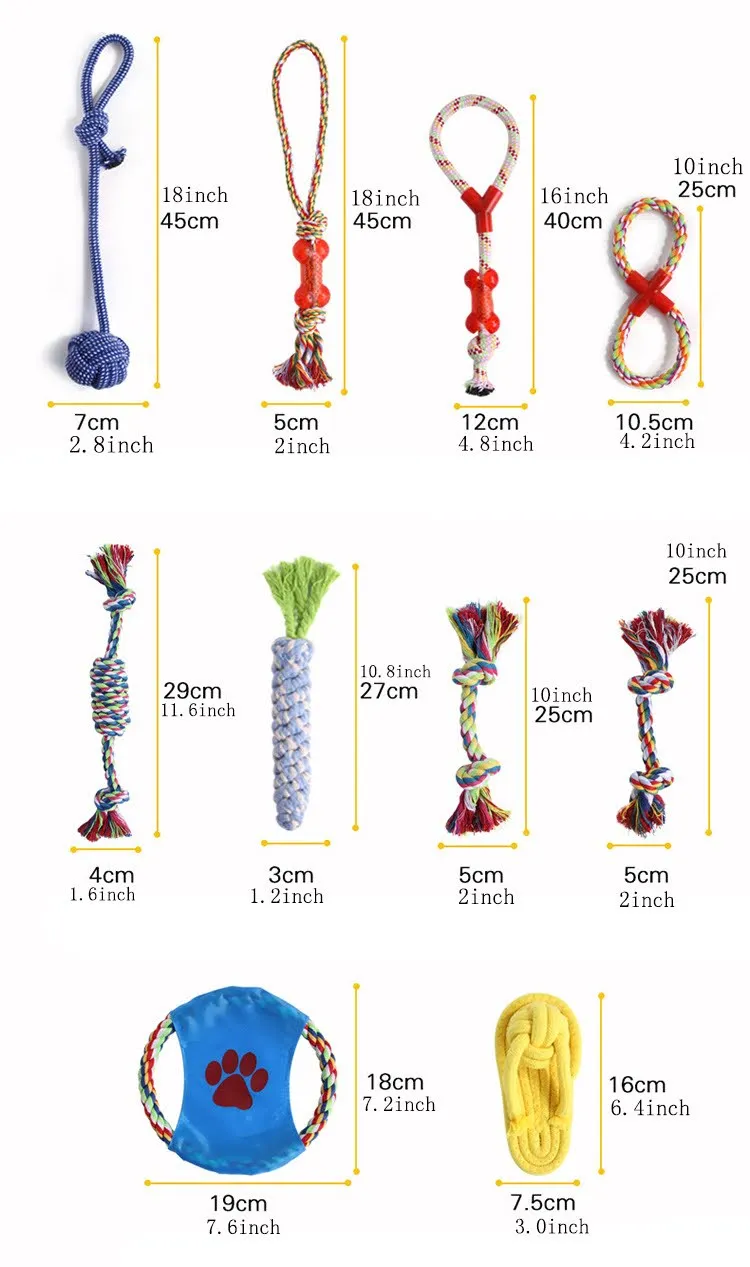 Assorted Braided Cotton Rope Dog Chew toys - 10pcs