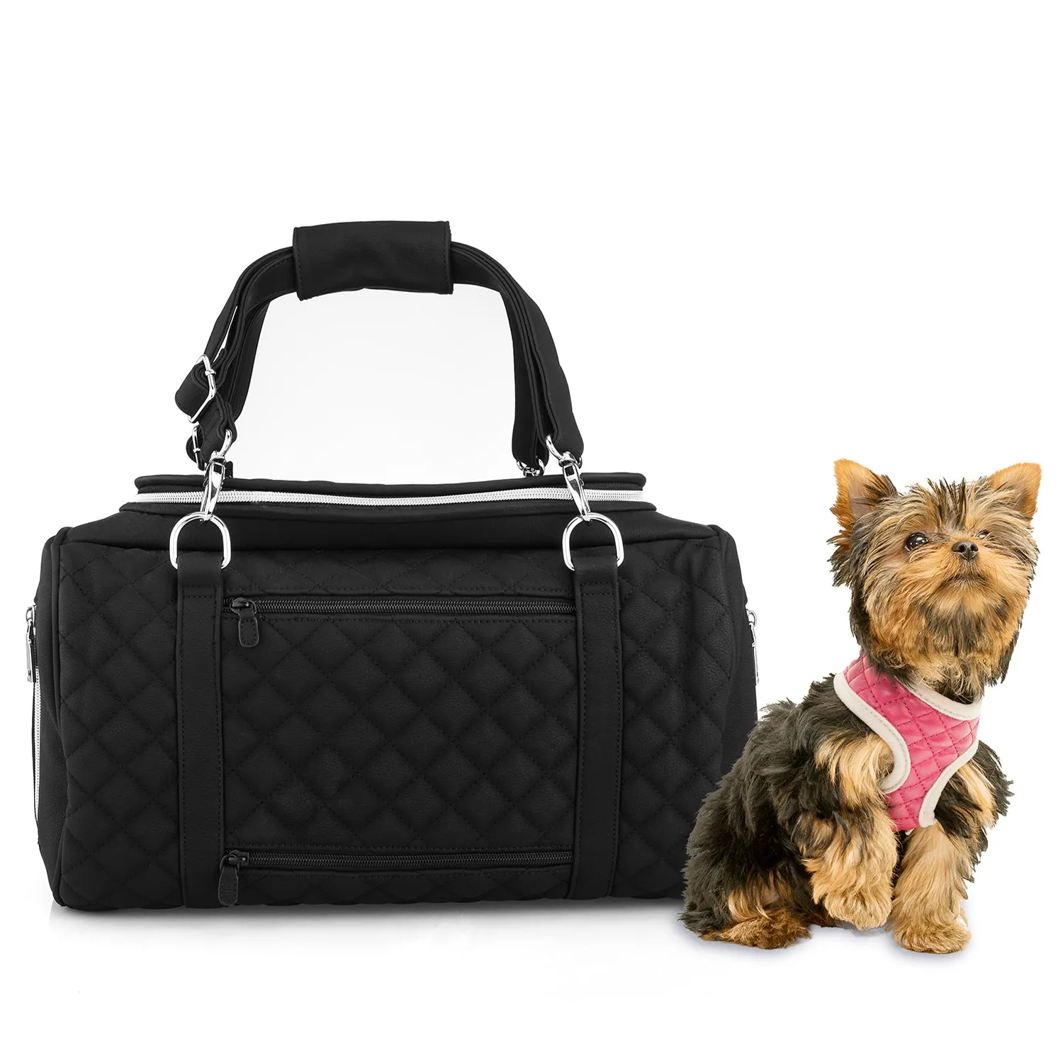 Jetsetter - Premium Car Seat & Airport Compliant Pet Carrier (Black, White, Grey & Pink)