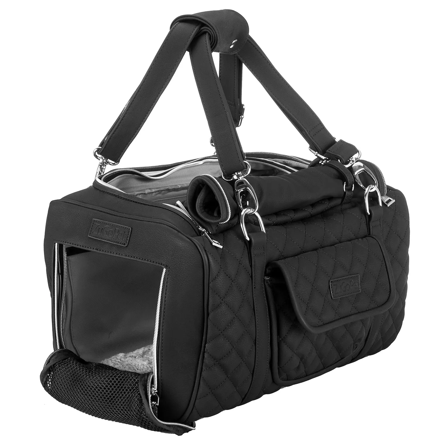 Jetsetter - Premium Car Seat & Airport Compliant Pet Carrier (Black, White, Grey & Pink)