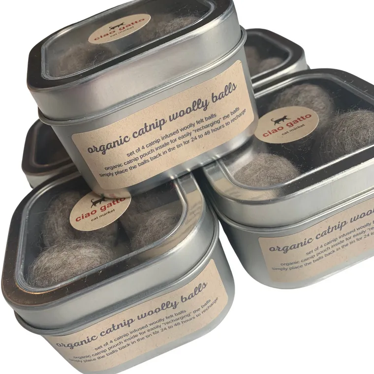 Organic Catnip Infused Woolly Felt Balls - Set of 4, Cat Toy by Ciao Gatto